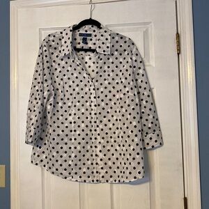 Karen Scott Womens button down polka dot top; size xl